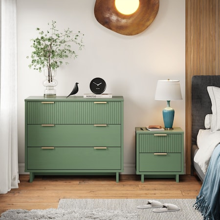 Manhattan Comfort Granville Sage Green 3-Drawer Dresser and 2-Drawer Nightstand, Set of 2 GRAN043